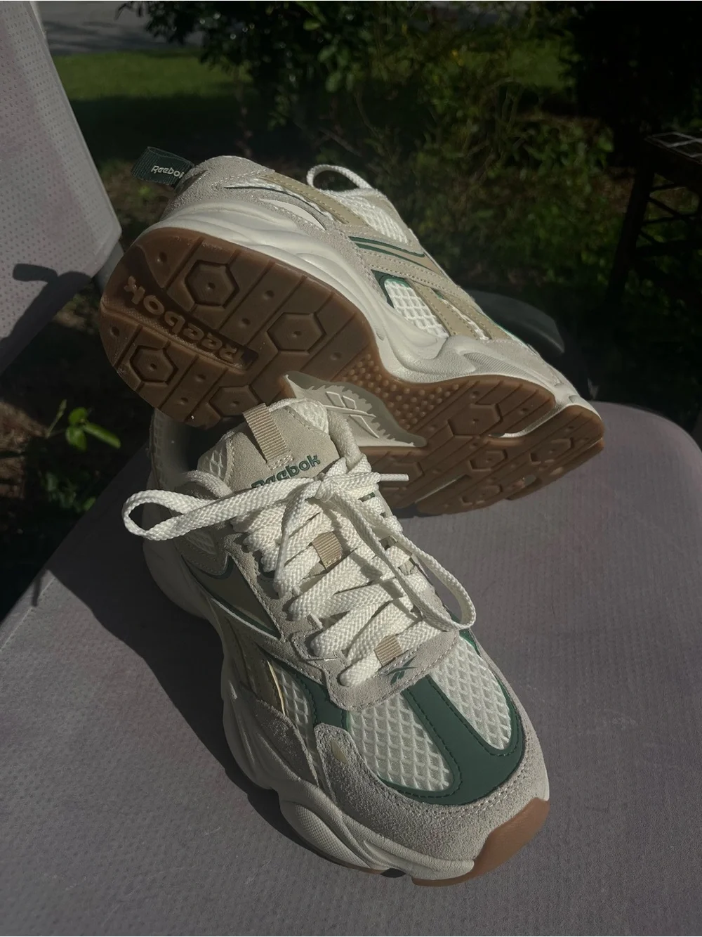 Reebok Women Sneakers in Cream and Green with Gum Sole